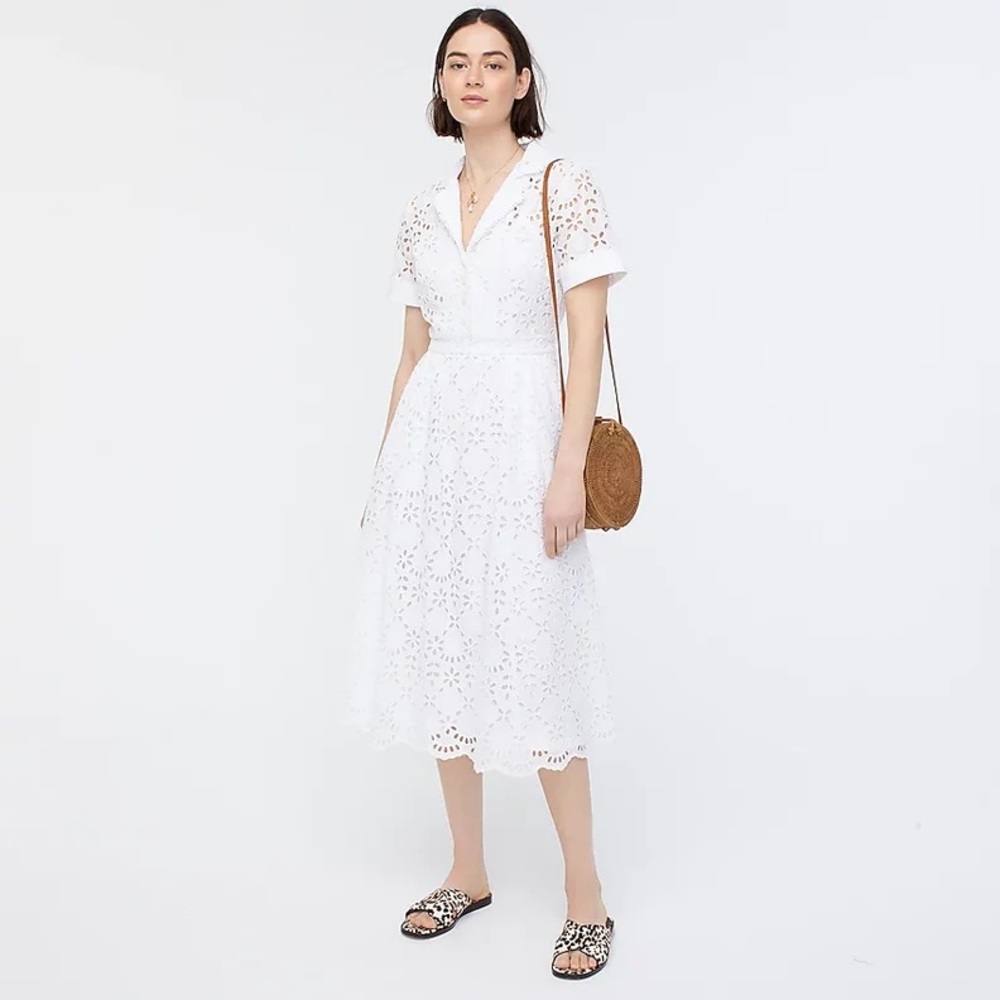 J Crew A Line Embroidered Eyelet Midi Dress Floral AK260 Short Sleeve Sz 2